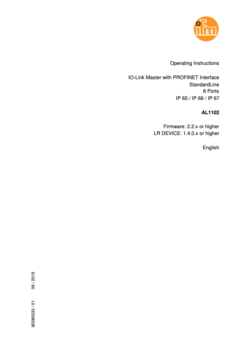 Page 1 de la notice Manuel utilisateur IFM AL1102