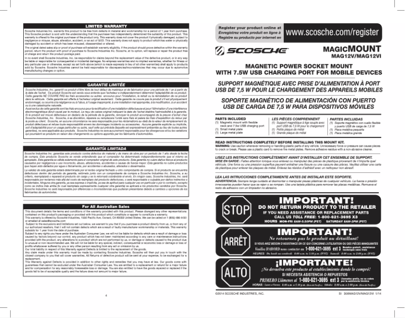Page n°1 - Manuel utilisateur Scosche MAG12V