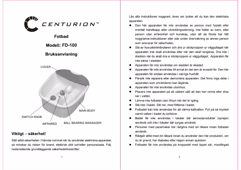 Page 1 de la notice Manuel utilisateur Centurion FD100