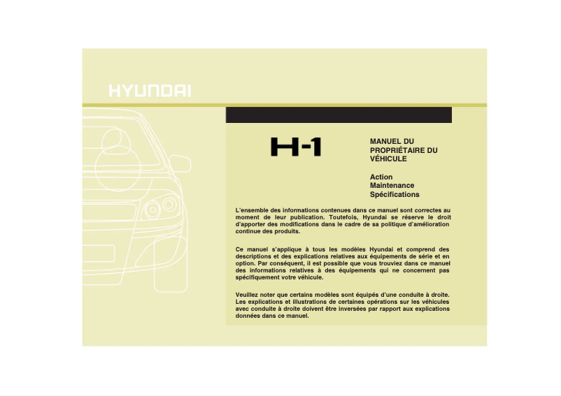 Page 1 de la notice Manuel utilisateur Hyundai H-1 Grand Starex (2010)