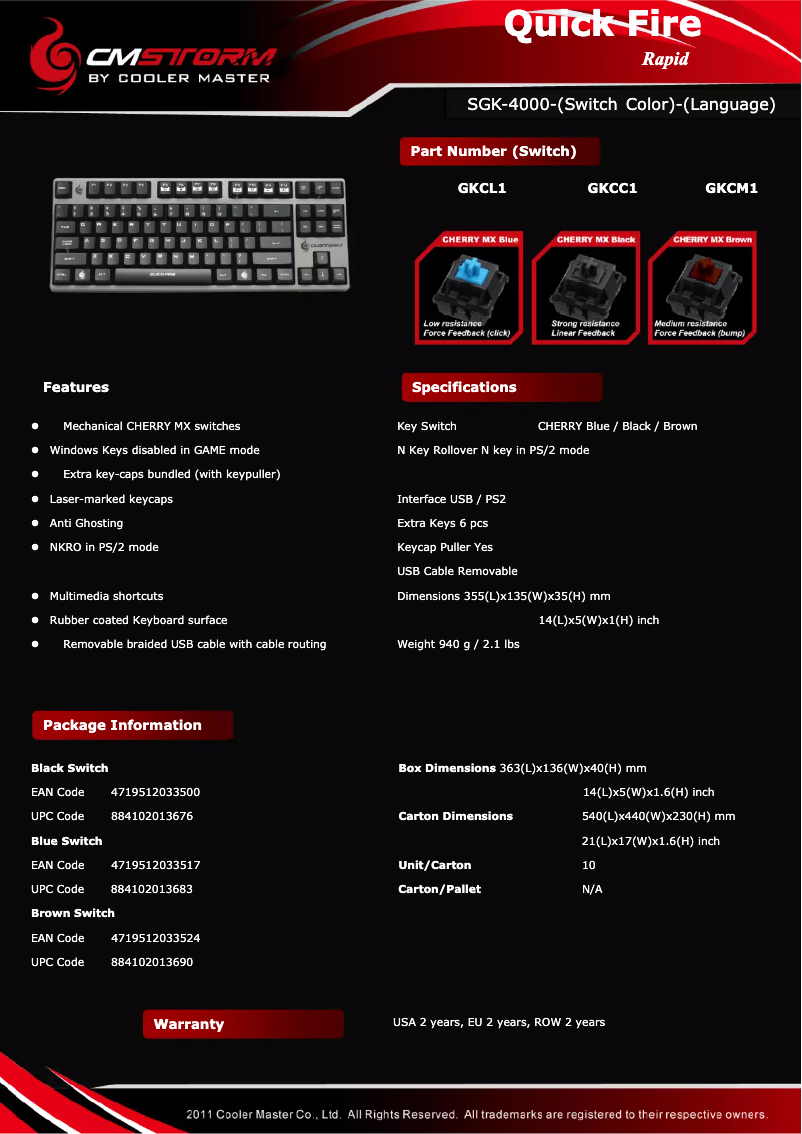Page 1 de la notice Brochure Cooler Master QuickFire Rapid-I