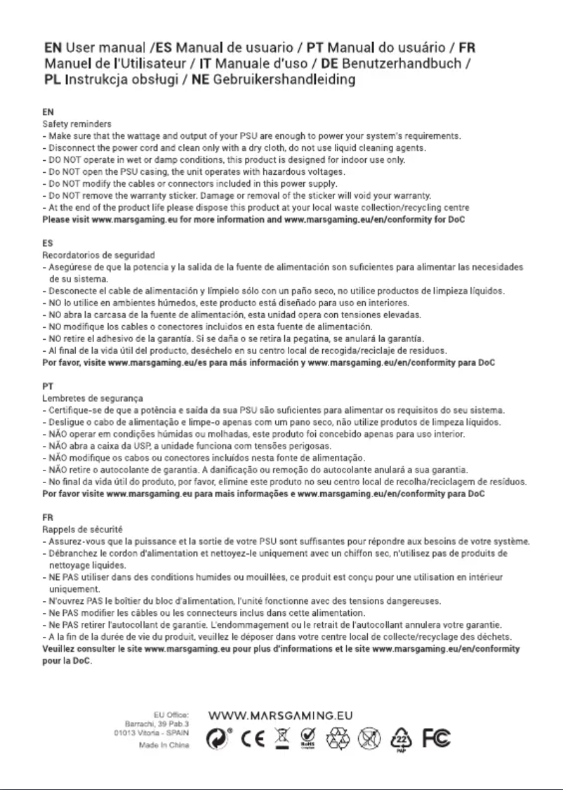 Page 1 de la notice Manuel utilisateur Mars Gaming MPVU750M