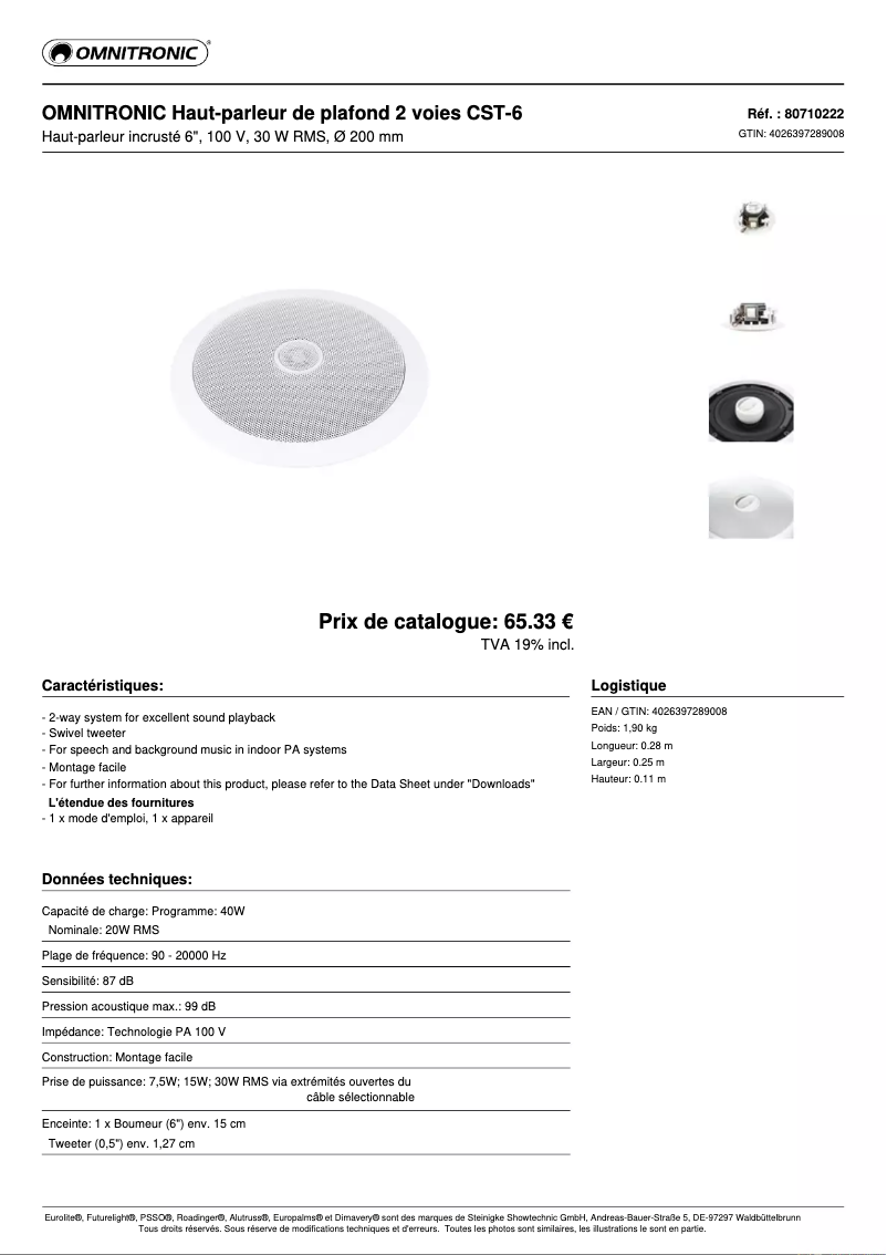 Page n°1 - Fiche technique Omnitronic CST-6