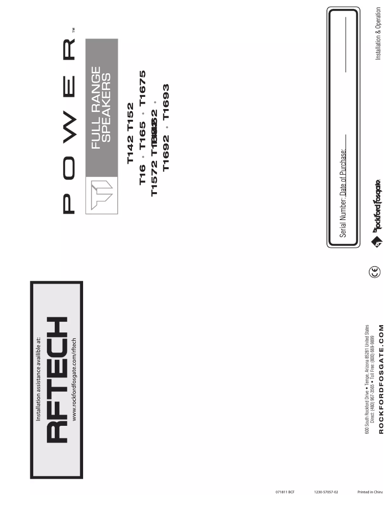 Page n°1 - Manuel utilisateur Rockford Fosgate T1693
