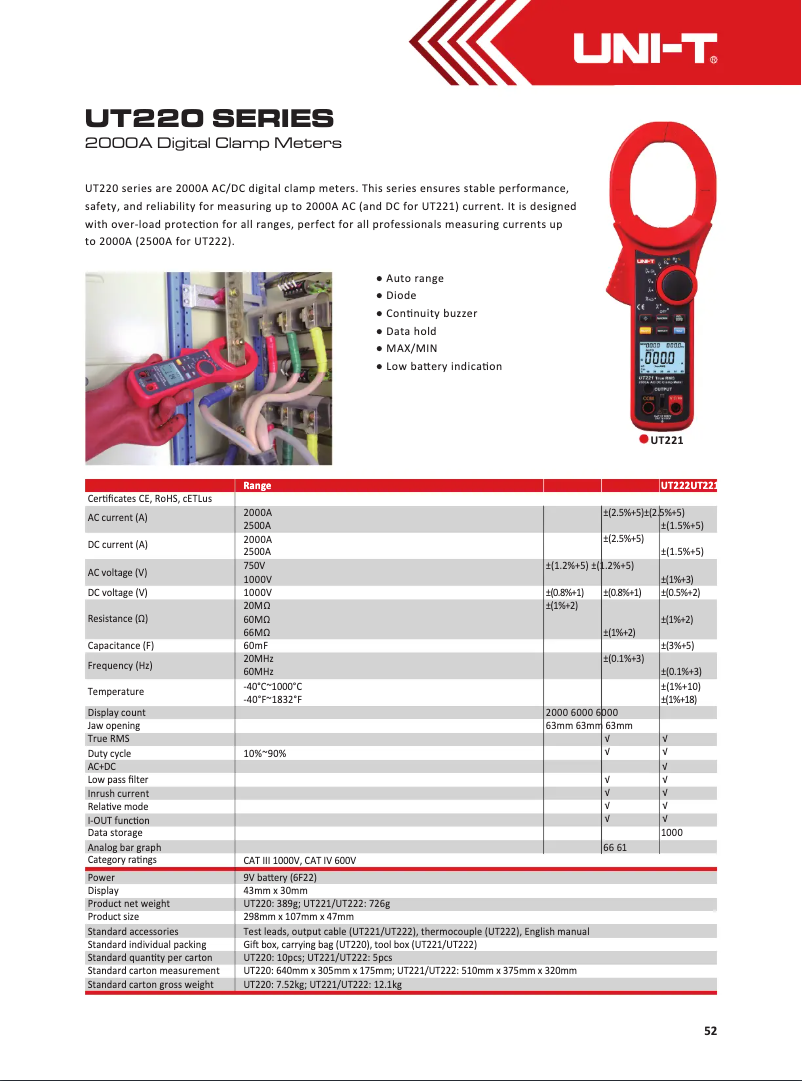 Page 1 de la notice Manuel utilisateur Uni-T UT221