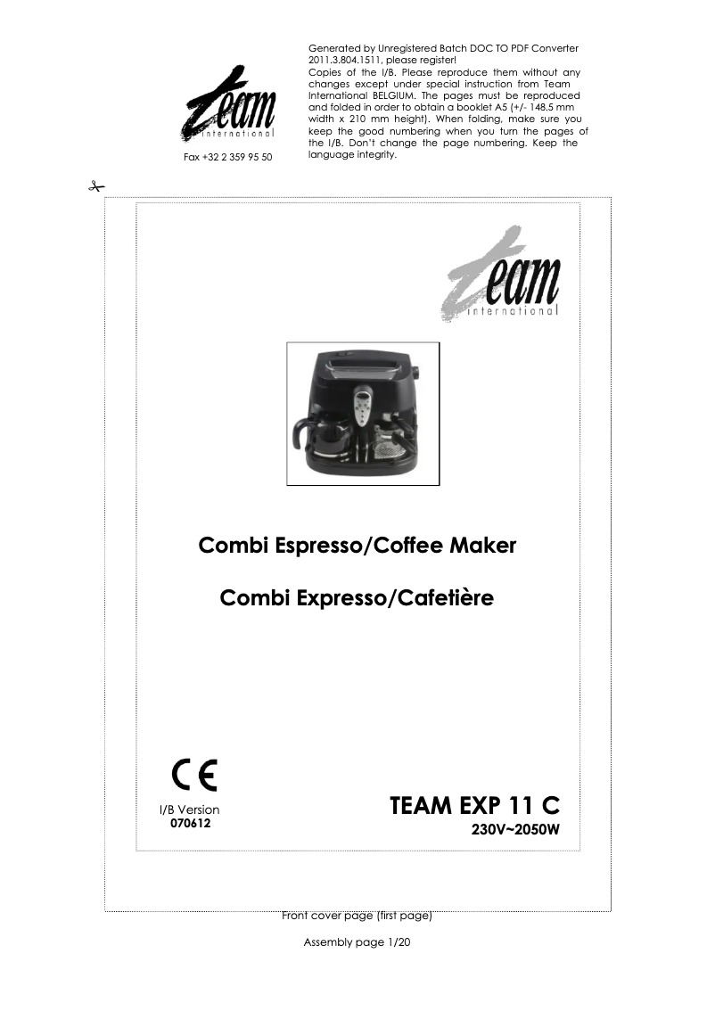 Image de la première page du manuel de l'appareil EXP 11 C