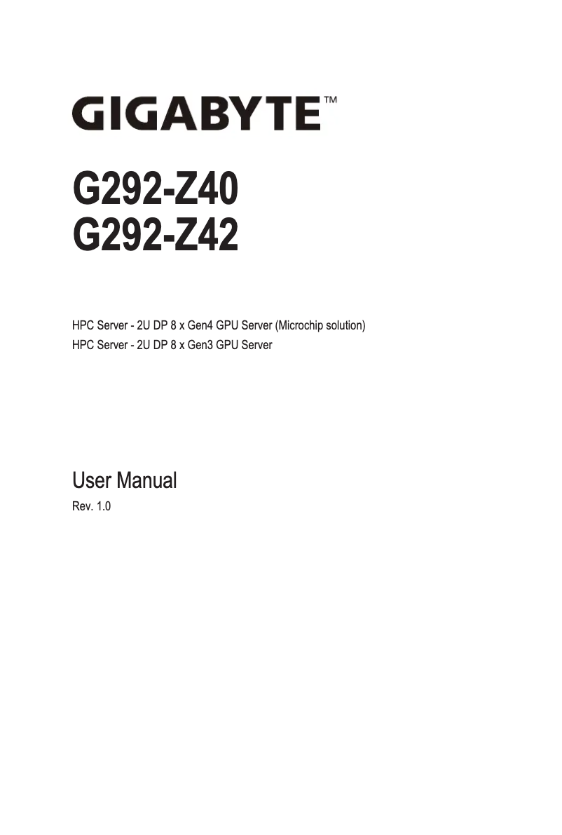 Page 1 de la notice Manuel utilisateur Gigabyte G292-Z40
