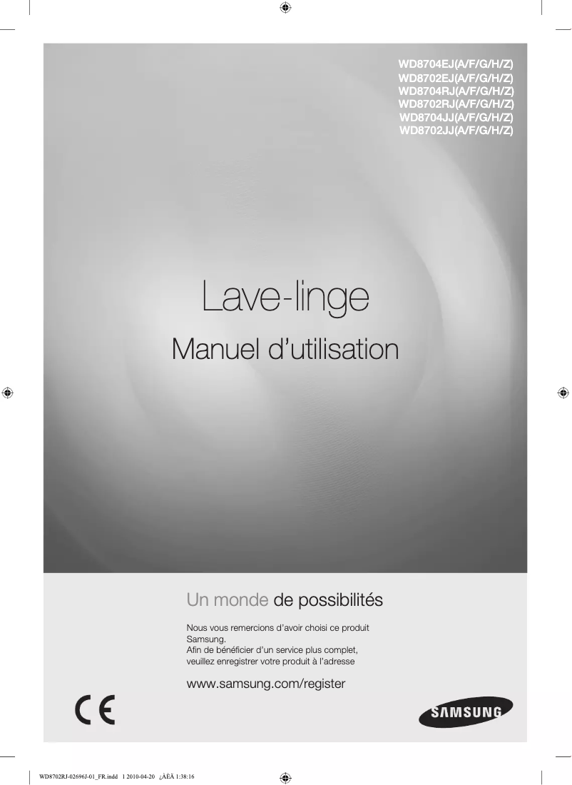Page 1 de la notice Manuel utilisateur Samsung WD8702RJA