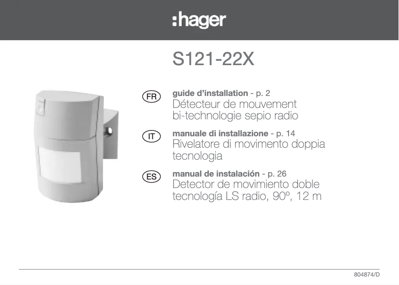 Page n°1 - Instructions / montage Hager S121-22X