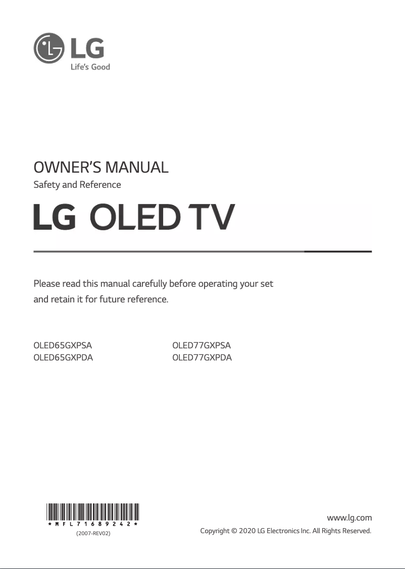 Page 1 de la notice Manuel utilisateur LG OLED77GXPSA