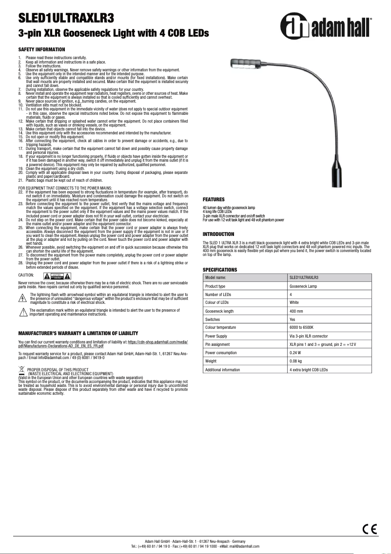 Image de la première page du manuel de l'appareil SLED1ULTRAXLR3
