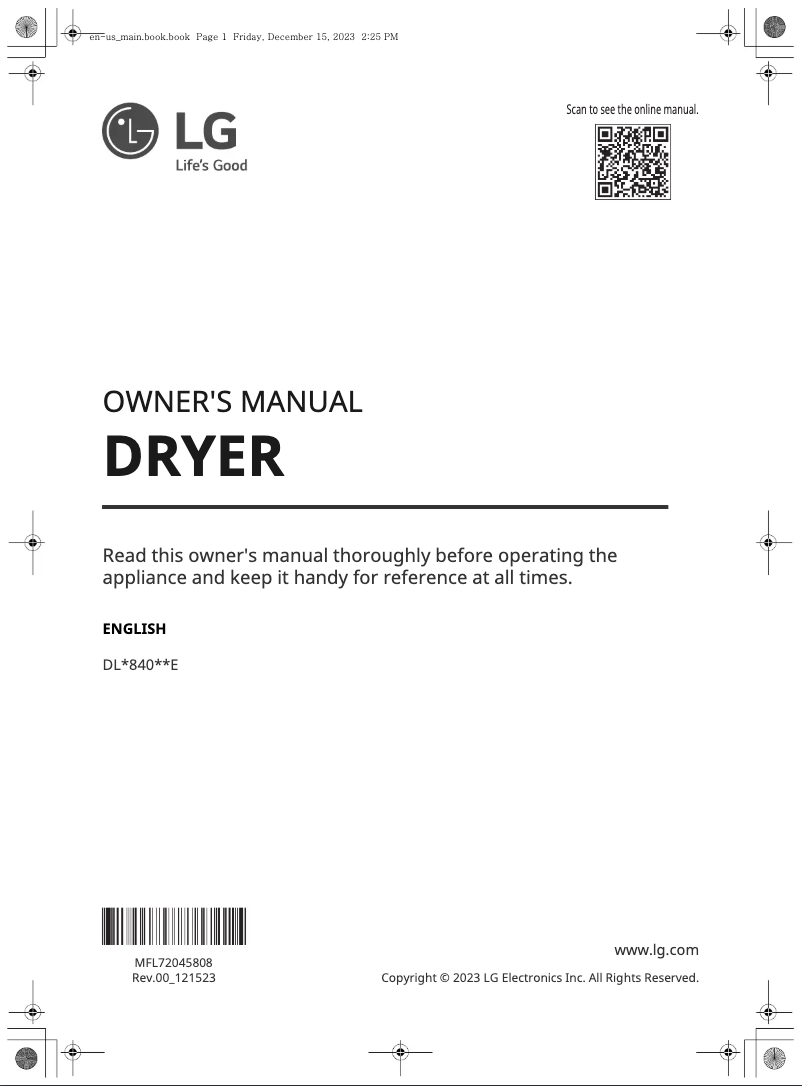 Page 1 de la notice Manuel utilisateur LG DLG8401WE