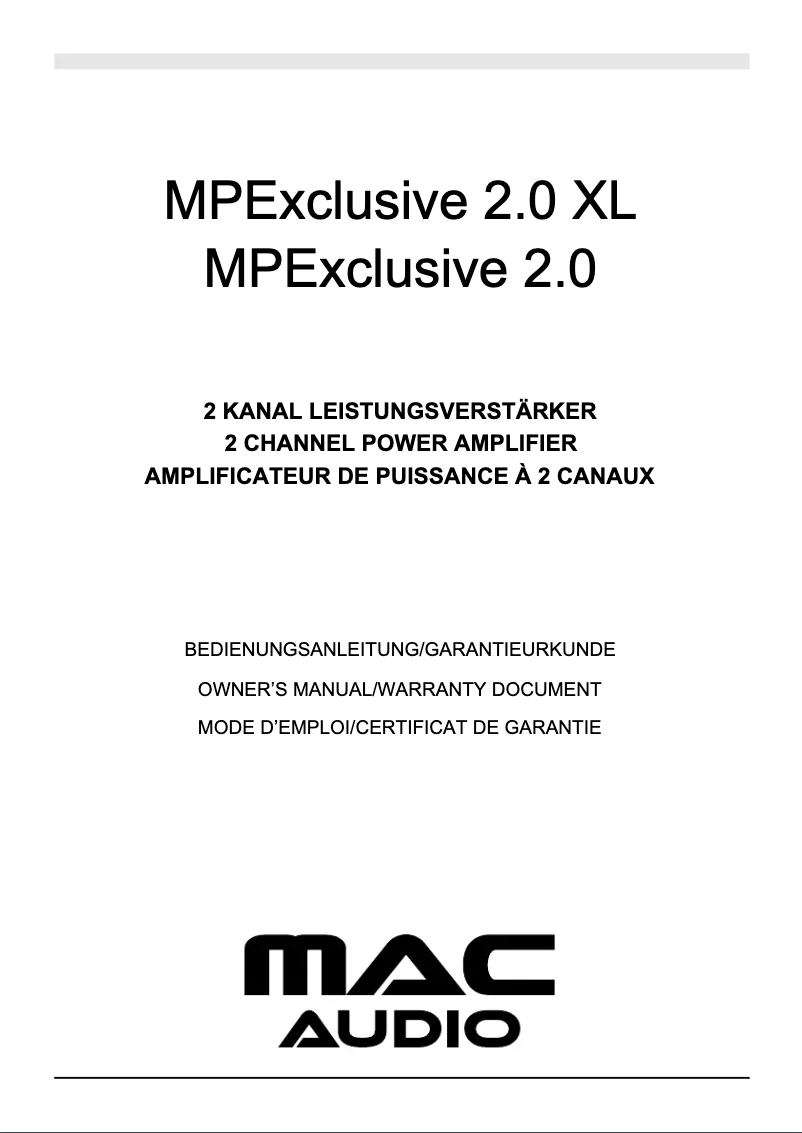 Page 1 de la notice Manuel utilisateur Mac Audio MPExclusive 2.0 XL