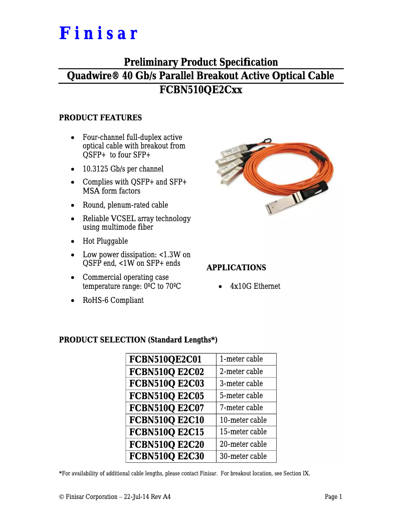Page n°1 - Manuel utilisateur Finisar FCBN510QE2C05