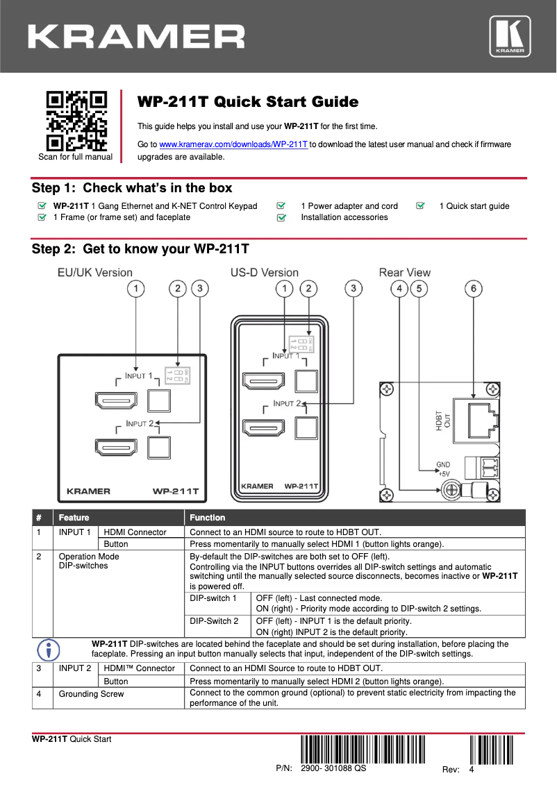 Page n°1 - Manuel utilisateur Kramer WP-211T