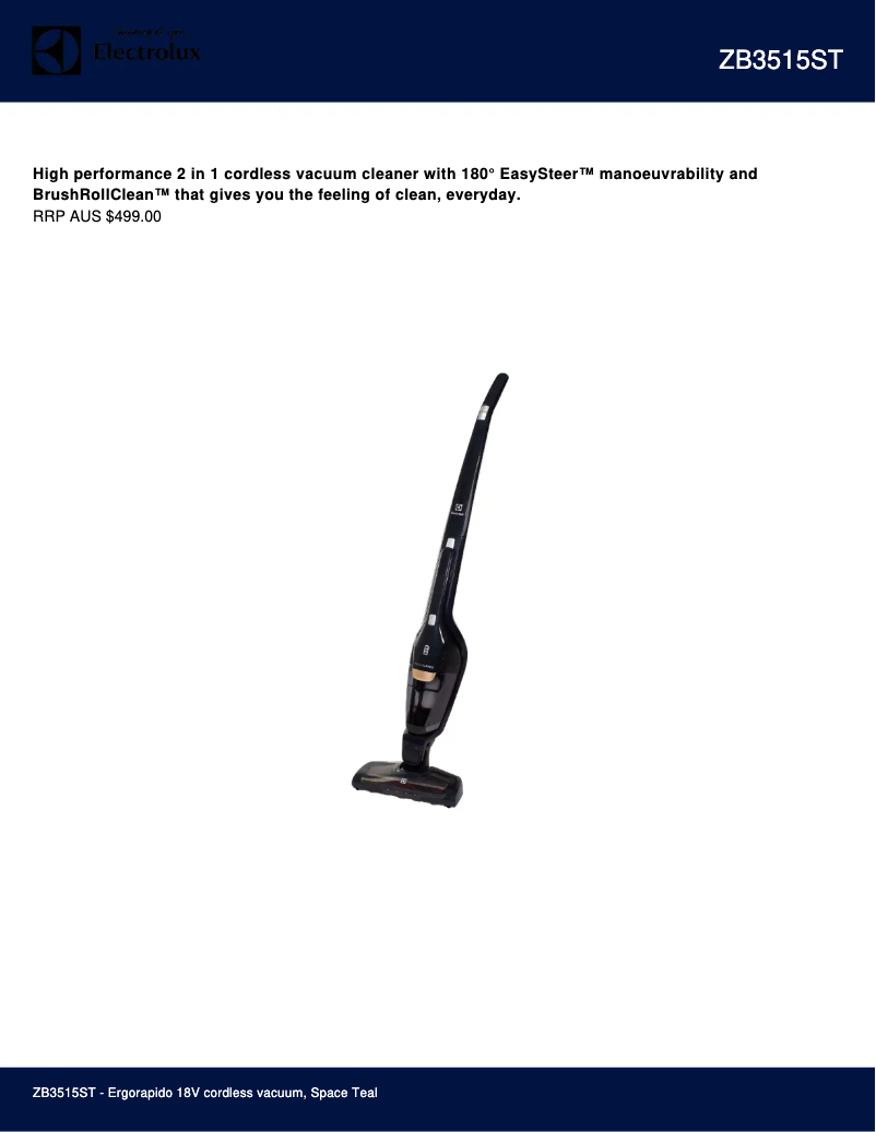 Page 1 de la notice Fiche technique Electrolux Ergorapido ZB3515ST