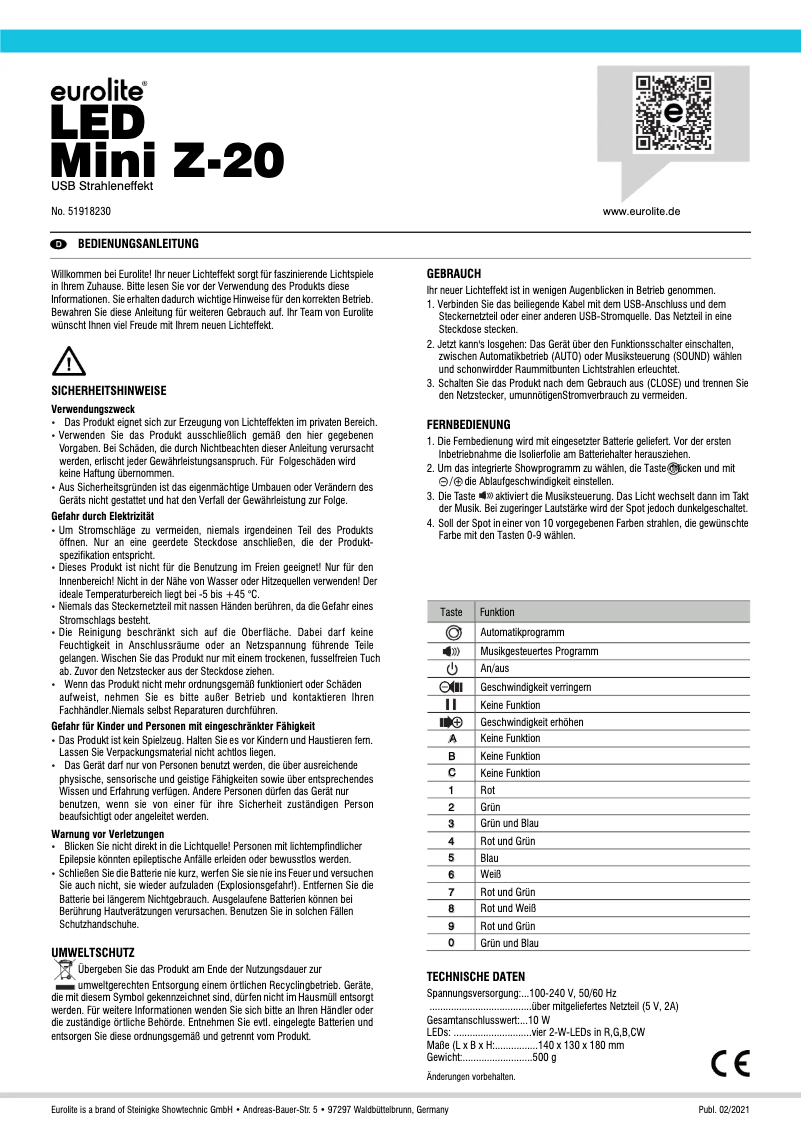Page 1 de la notice Manuel utilisateur Eurolite LED Mini Z-20