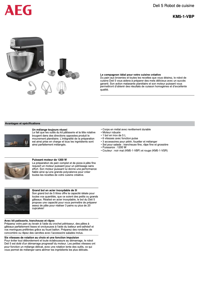 Página 1 del manual Ficha técnica AEG KM5-1-VBP