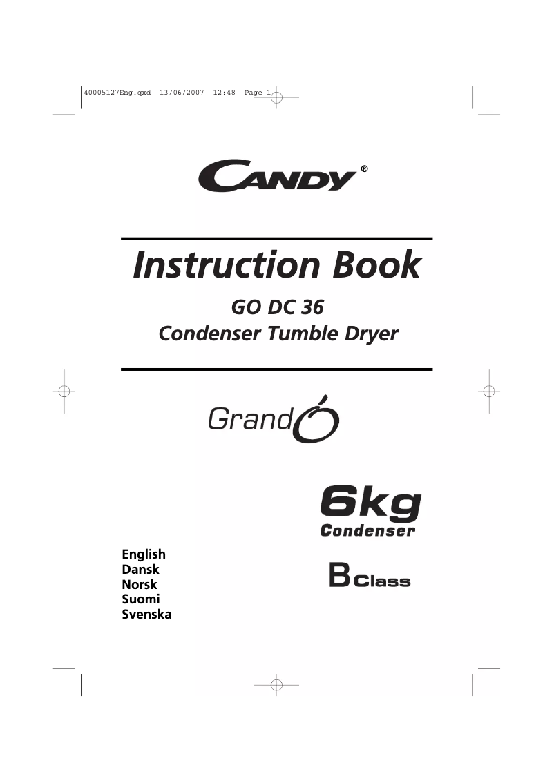 Page 1 de la notice Manuel utilisateur Candy GO DC 36/1-86S