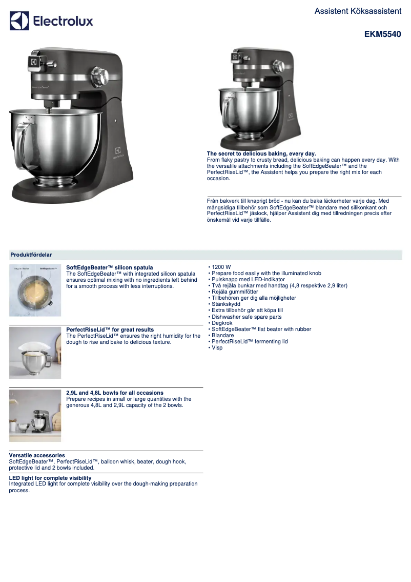 Page 1 de la notice Fiche technique Electrolux Assistent EKM5540