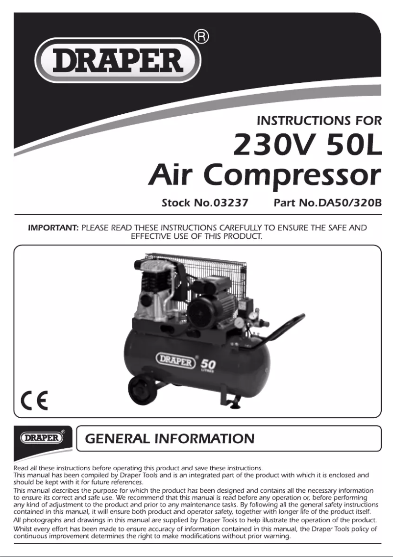 Page 1 de la notice Manuel utilisateur Draper 230V 50L