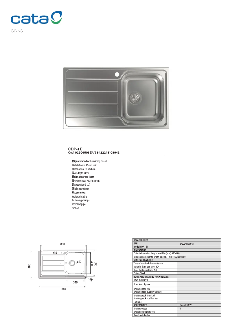 Page 1 de la notice Manuel utilisateur CATA CDP-1 EI