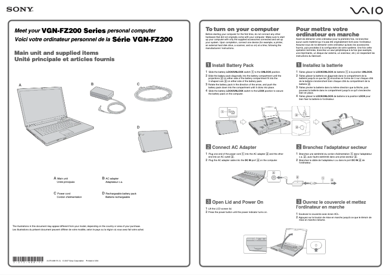 Image de la première page du manuel de l'appareil Vaio VGN-FZ230E