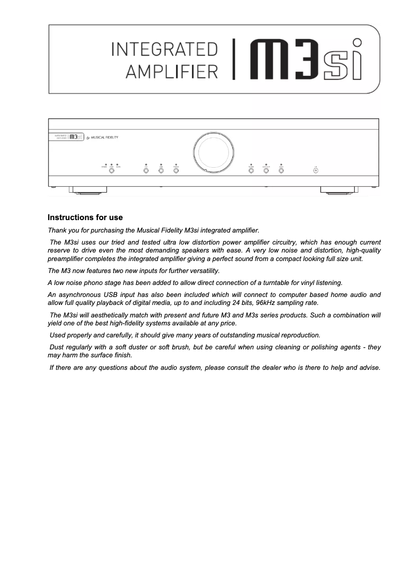 Page n°1 - Manuel utilisateur Musical Fidelity M3si