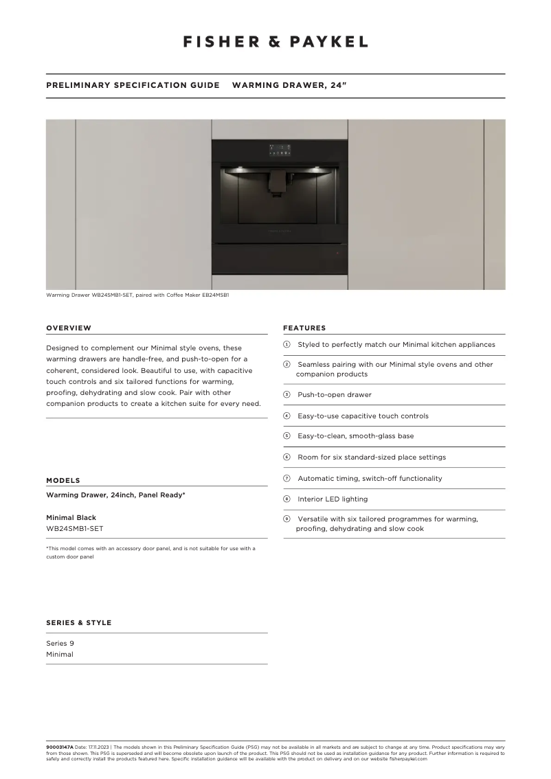 Page 1 de la notice Fiche technique Fisher & Paykel WB24SMB1-SET