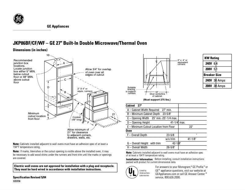 Page n°1 - Fiche technique GE JKP86BFBB