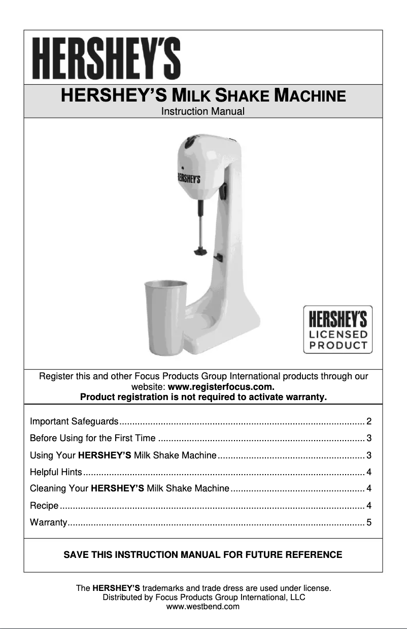 Page n°1 - Manuel utilisateur WestBend IC13888