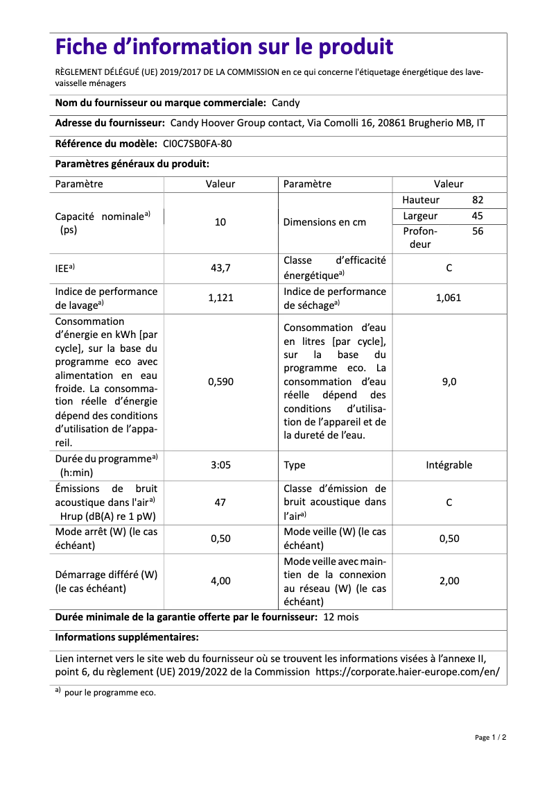 Image de la première page du manuel de l'appareil CI0C7SB0FA-80