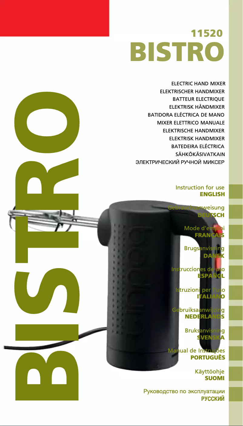 Page 1 de la notice Manuel utilisateur Bodum Bistro 11520