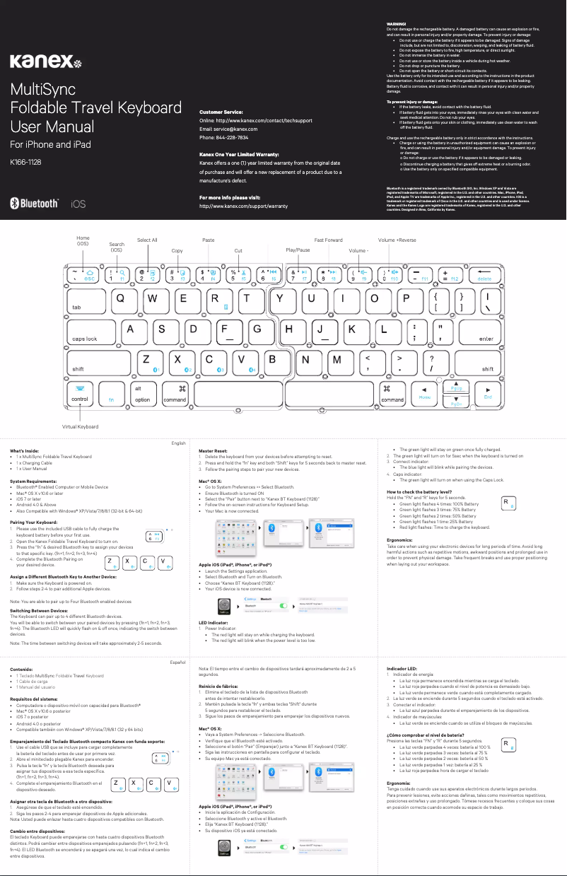Page n°1 - Manuel utilisateur Kanex MultiSync Foldable Travel Keyboard