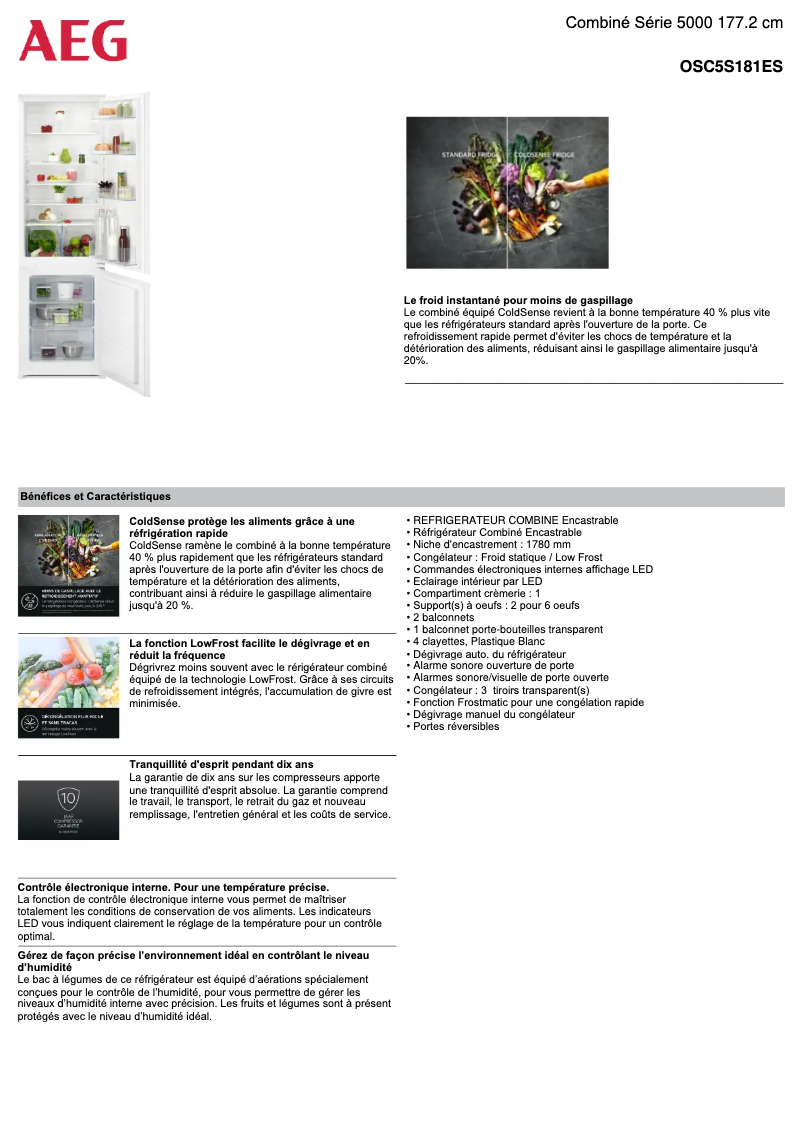 Page 1 de la notice Fiche technique AEG OSC5S181ES
