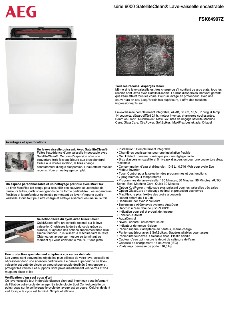 Page 1 de la notice Fiche technique AEG FSK64907Z