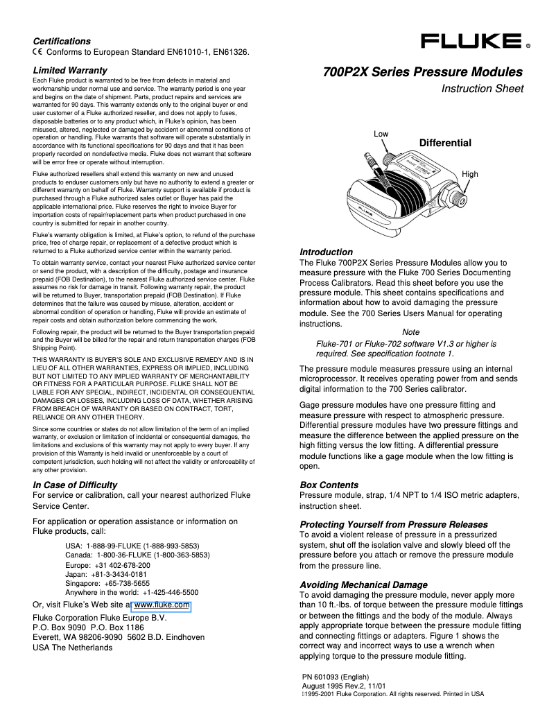 Page n°1 - Instructions / montage Fluke 700P23
