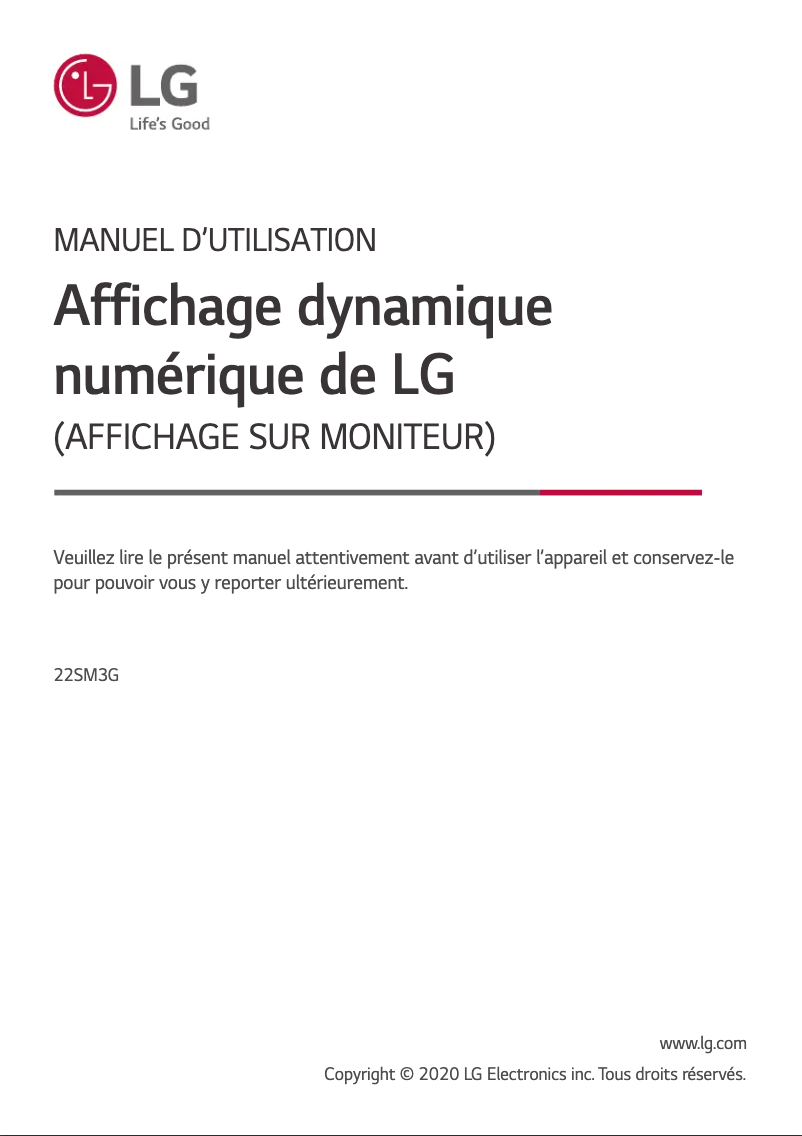 Page 1 de la notice Manuel utilisateur LG 22SM3G-B