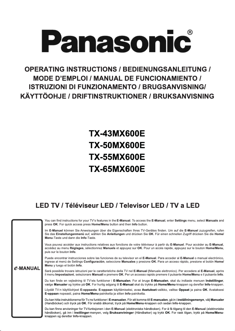 Page 1 de la notice Guide de démarrage rapide Panasonic TX-43MX600E