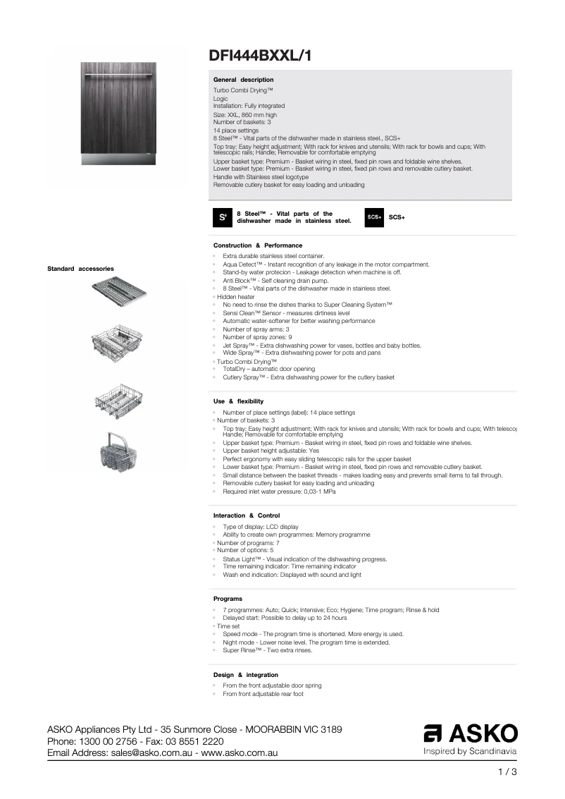 Page n°1 - Fiche technique Asko DFI 444 BXXL