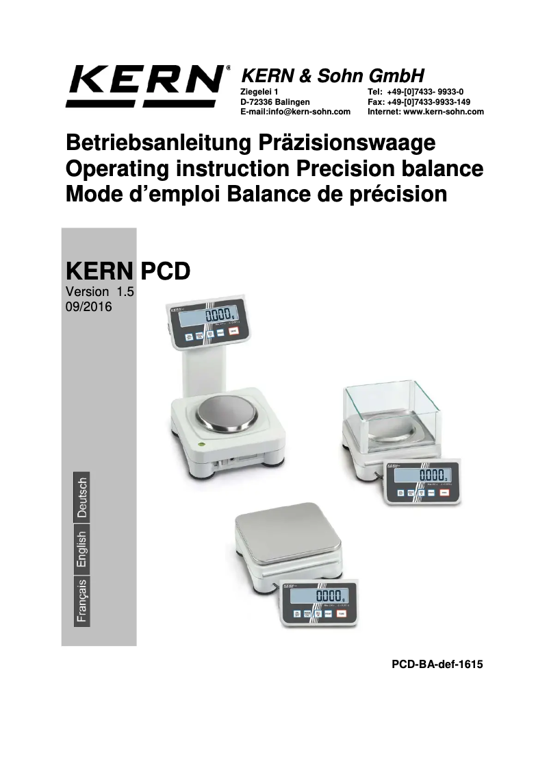 Page n°1 - Manuel utilisateur Kern PCD 2500-2