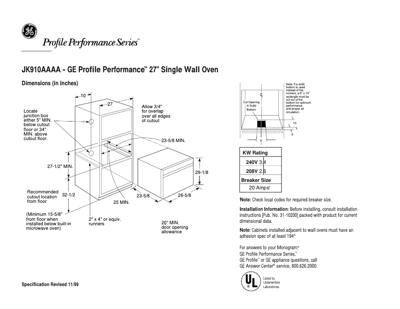 Página 1 del manual Ficha técnica GE Profile Performance JK910AAAA