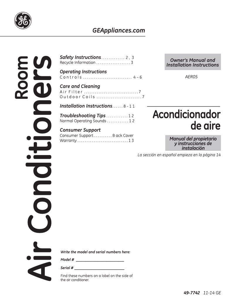 Image de la première page du manuel de l'appareil AER05LT