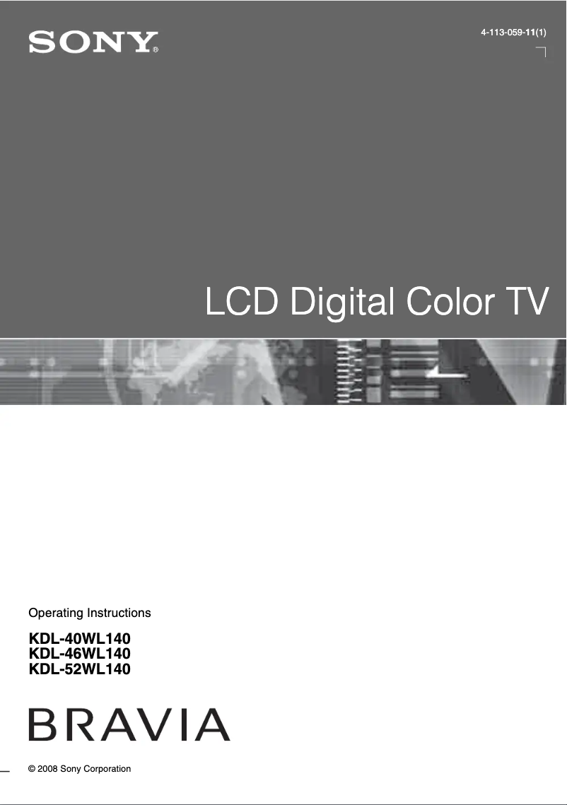 Image de la première page du manuel de l'appareil Bravia KDL-52WL140