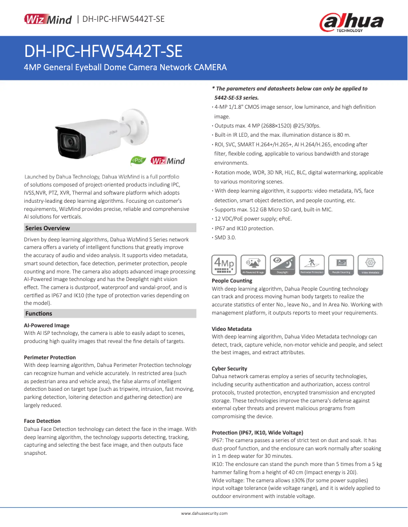 Page n°1 - Fiche technique Dahua Technology IPC-HFW5442T-SE