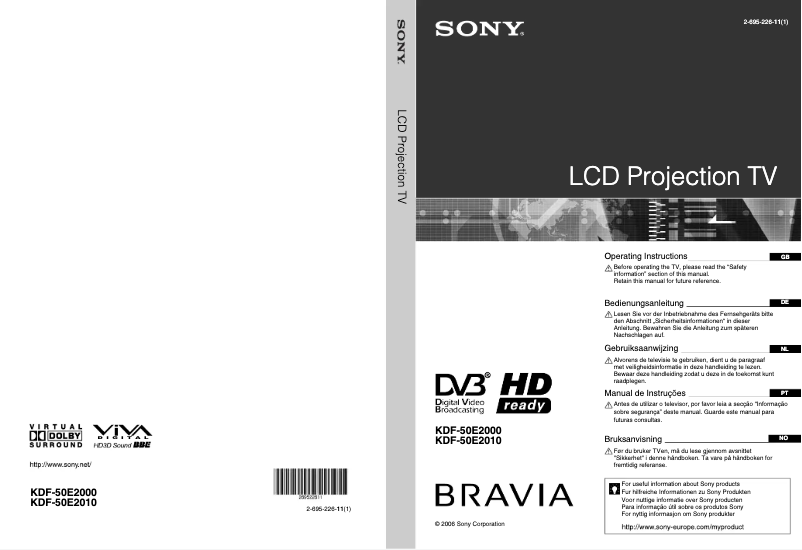Page 1 de la notice Manuel utilisateur Sony Bravia KDF-50E2000