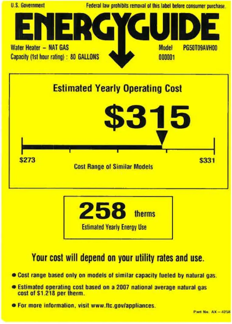 Page 1 de la notice Label énergétique GE PG50T09AVH