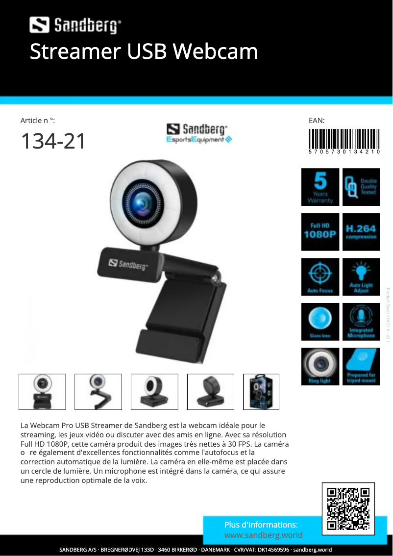 Page 1 de la notice Manuel utilisateur Sandberg 134-21