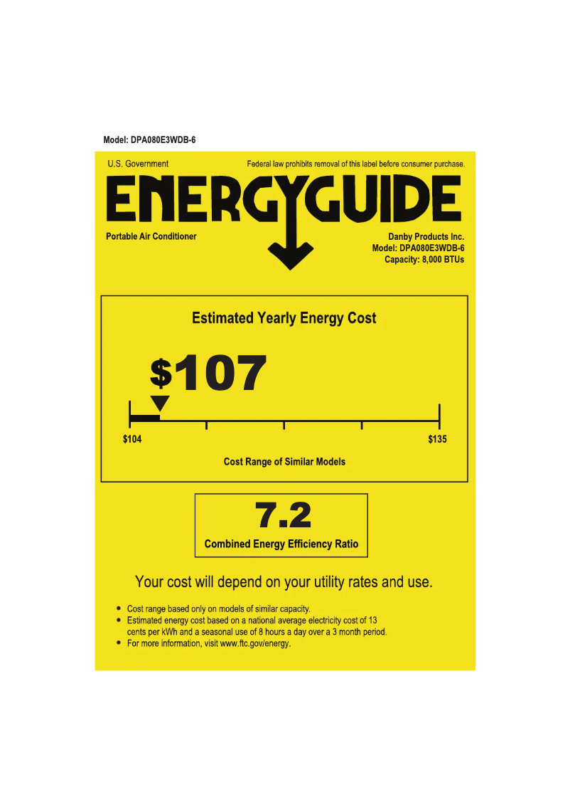 Página 1 del manual Etiqueta energética Danby DPA080E3WDB-6