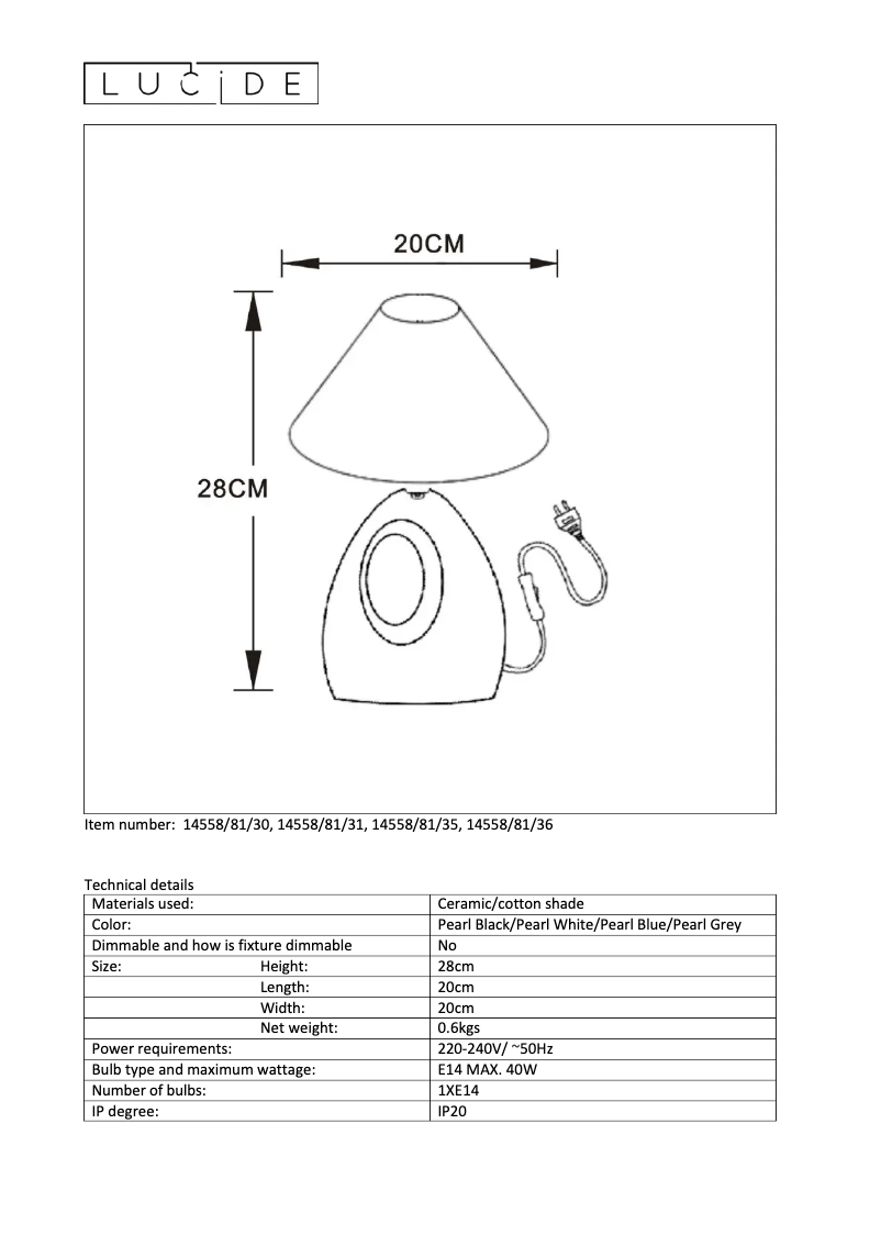 Page n°1 - Manuel utilisateur Lucide Hoal 14558/81/31